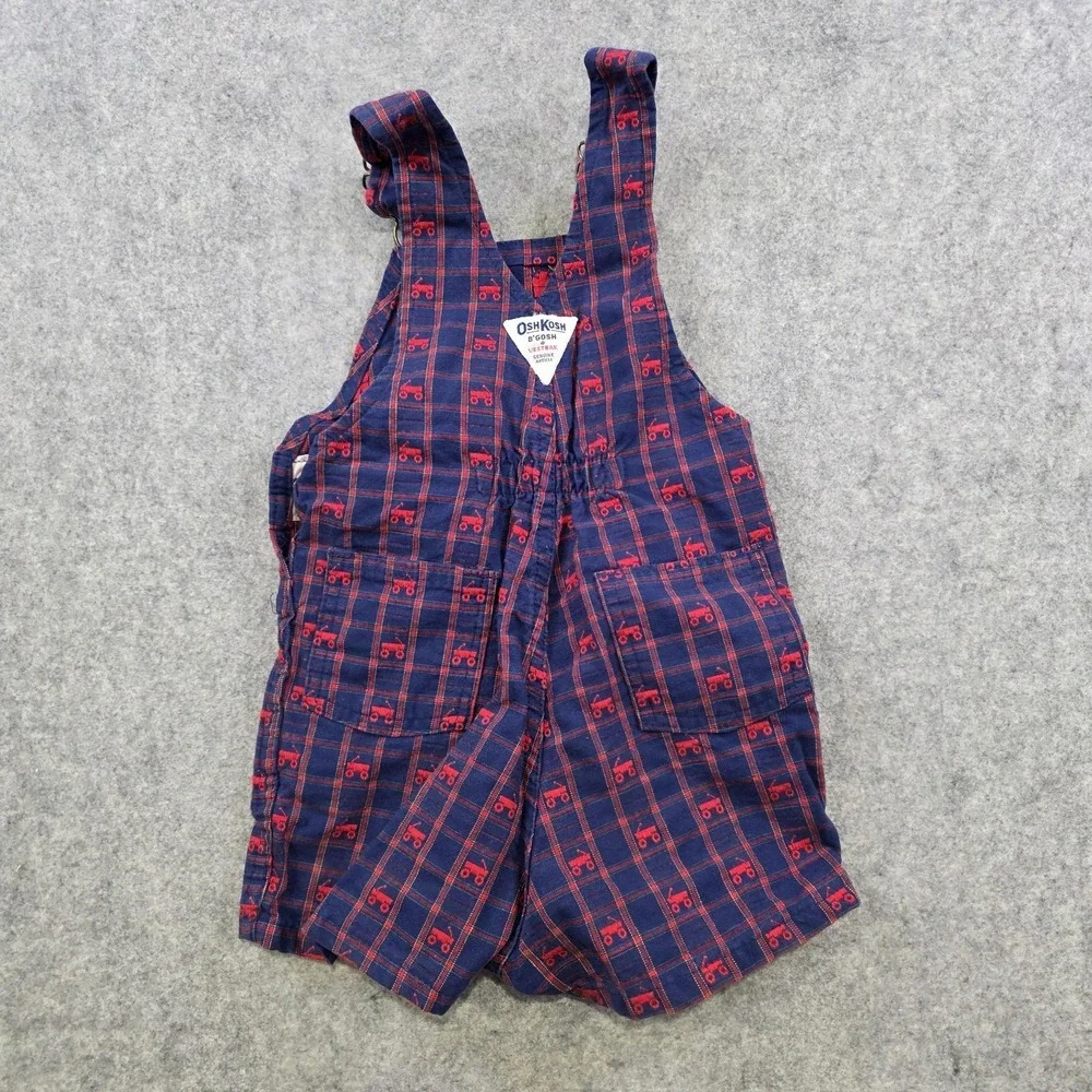 Vintage OshKosh B'gosh Vestbak Shortalls Kids 3T Blue Wagon Plaid USA‎ Made